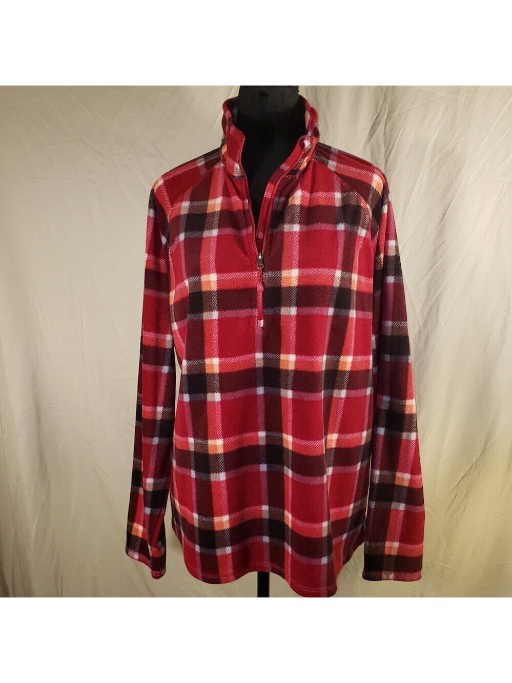 Women's Eddie Bauer XXL Red Plaid Quarter Zip Fleece